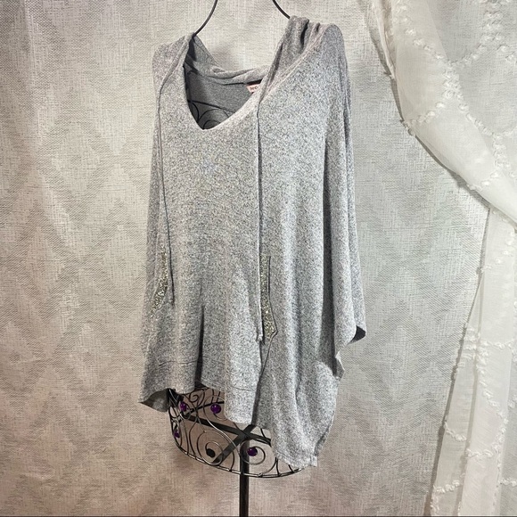 Juicy Couture grey melange hooded poncho with rhinestone pockets size XL - Picture 2 of 7